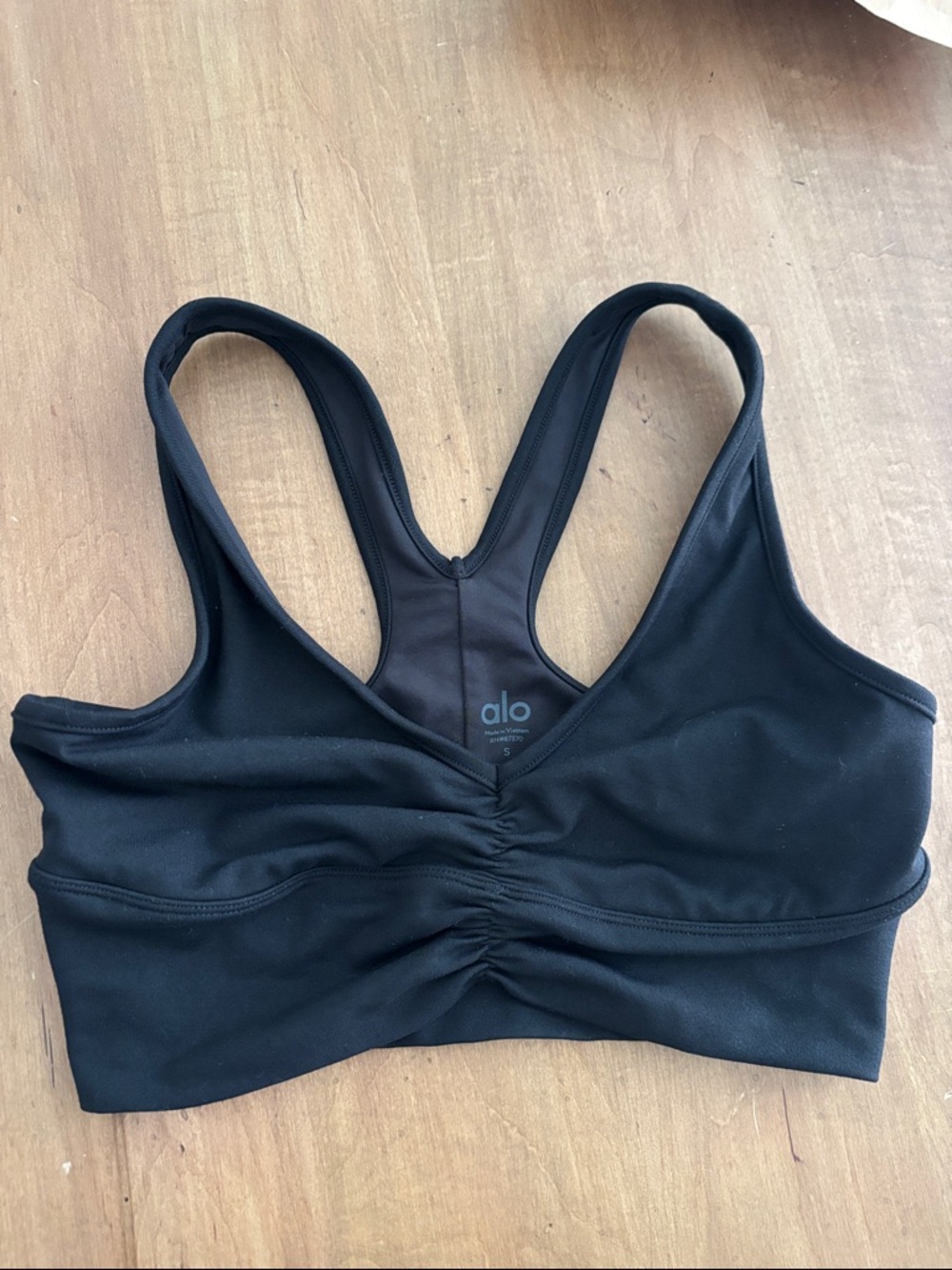 ALO Yoga Black Ruched Racerback Sports Bra